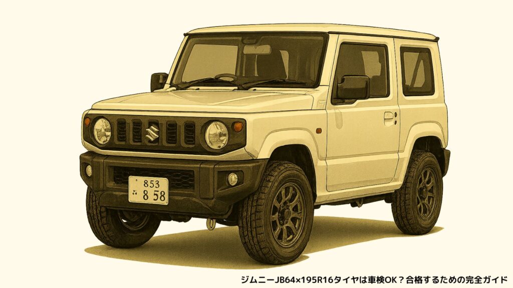 スズキ ジムニー JB64に195R16タイヤを装着した斜め前方から見たイラスト(ピュアホワイトカラー・車検対応ガイド用)