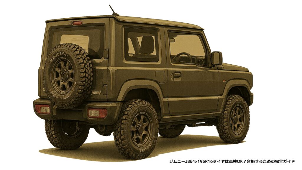 スズキ ジムニーJB64を195R16タイヤでカスタムした後方斜めアングルのイラスト(ジャングルグリーン)