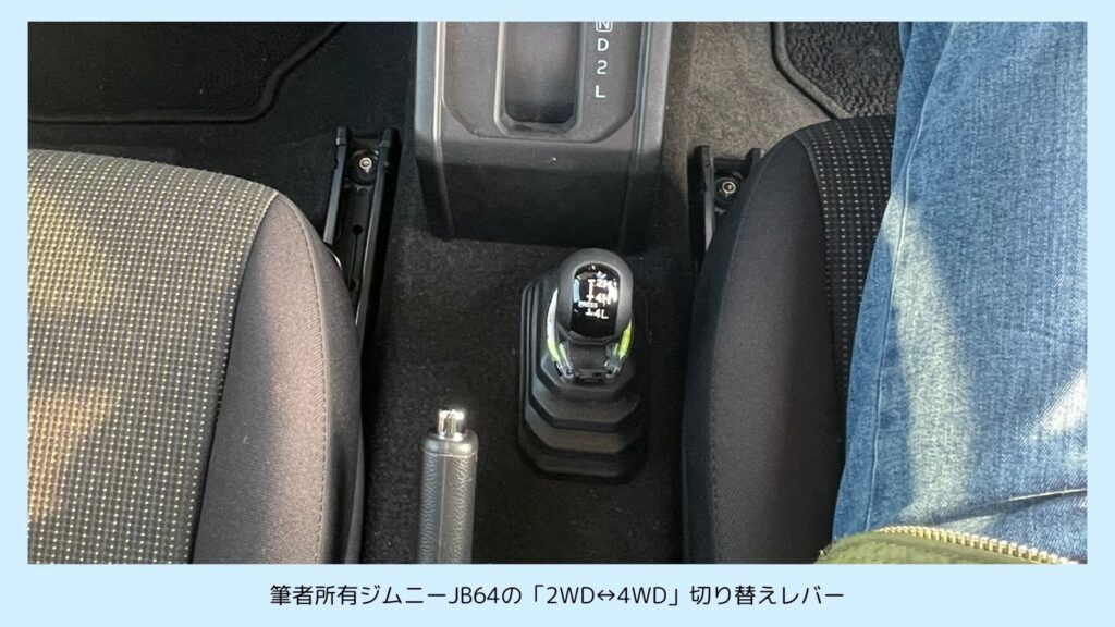 ジムニーJB64の2WD⇔4WD切り替え用トランスファーレバーの実車写真
